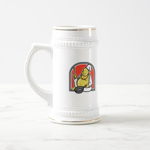 Fat Happy Buddha Chef Cook Cartoon Beer Steins | Zazzle