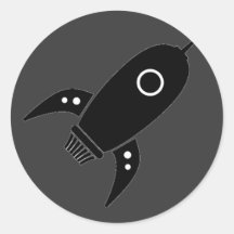 Fat Retro Rocket Ship Black Stickers