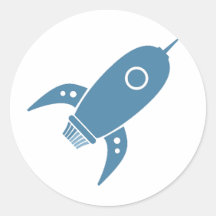 Fat Retro Rocket Ship Blue Sticker
