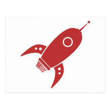 Fat Retro Rocket Ship Red Post Cards
