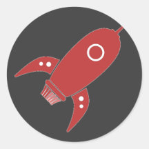 Fat Retro Rocket Ship Red Round Sticker