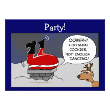 Fat Stuck Santa Funny Christmas Dancing Cartoon Invitation