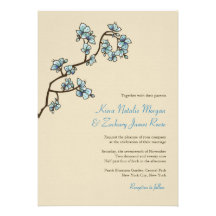 fatfatin Blue Peach Blossoms Wedding Invitation