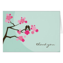 fatfatin Cherry Blossoms Love Birds Thank You Greeting Card
