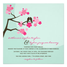 fatfatin Cherry Blossoms Love Birds Wedding Invite