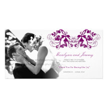 fatfatin Floral Flourish Purple Wedding Thank You Personalised Photo Card