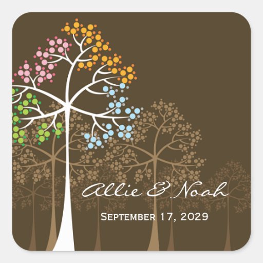 fatfatin Four Seasons Trees Brown Wedding Sticker