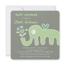 fatfatin Green Elephant Neutral Baby Shower Invite