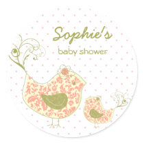 fatfatin Pink Swirly Mum & Baby Bird Sticker