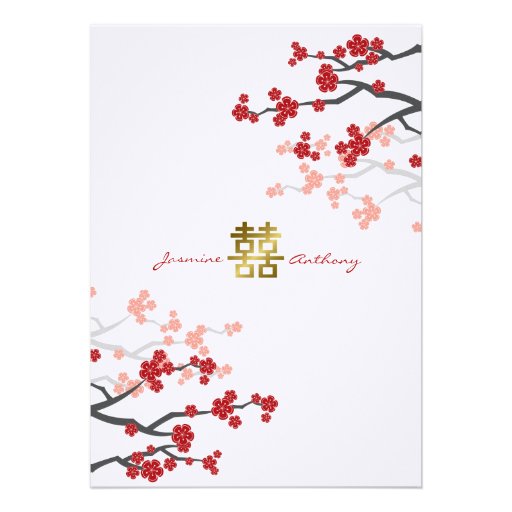 fatfatin Red Sakuras Double Happiness Wedding Invi Announcement
