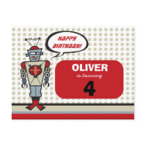 fatfatin Retro Robot Birthday Invite Postcard