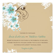 fatfatin Tropical Hibiscus Blue Wedding Invitation