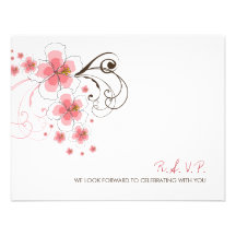 fatfatin Tropical Hibiscus Pink Wedding RSVP Reply Custom Announcements