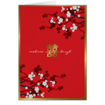 fatfatin White Sakuras Chinese Wedding Invitation Greeting Cards