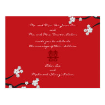 fatfatin White Sakuras Double Happiness Invite Postcard