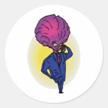 Father Alien on Phone Round Sticker