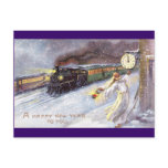 Father Time & Train Vintage New Year Postcard