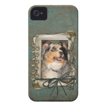 Fathers Day - Stone Paws - Australian Shepherd iPhone 4 Case