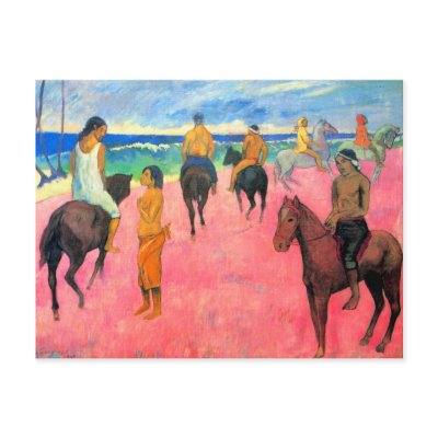 Fauvist painting Gauguin horse art riders on beach Postcard