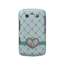 Faux Aqua Quilted Rhinestone Heart BlackBerry Bold Blackberry Case
