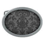 faux lace black grey damask pattern oval belt buckle
