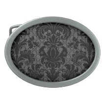 faux lace black grey damask pattern oval belt buckle
