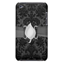 faux lace black grey damask pattern iPod Case-Mate case