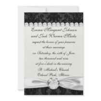 faux lace black grey damask pattern personalized invitations