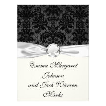 faux lace black grey damask pattern personalized invitation