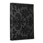 faux lace black grey damask pattern iPad case