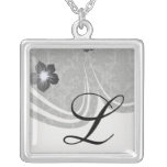 faux lace black grey damask pattern necklaces