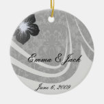 faux lace black grey damask pattern christmas tree ornaments