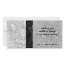 faux lace black grey damask pattern personalized photo card