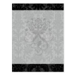 faux lace black grey damask pattern postcards