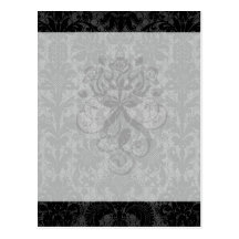 faux lace black grey damask pattern postcards
