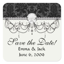 faux lace black grey damask pattern square sticker