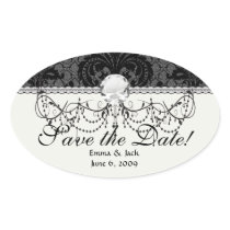 faux lace black grey damask pattern oval stickers