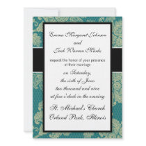 faux lace teal and cream floral damask personalised invitation