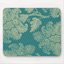 faux lace teal and cream floral damask pattern mouse mats