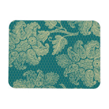 faux lace teal and cream floral damask pattern rectangular magnet