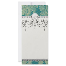 faux lace teal and cream floral damask pattern full colour rack card