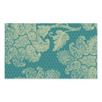 faux lace teal and cream floral damask pattern rectangular stickers