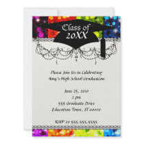 faux rainbow sparkle glitter graduation personalised invitations