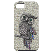 Faux Silver Owl & Jewels on Diamonds iPhone 5 Cases