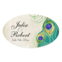 Favour Gift Sticker - Peacock Feathers Wedding Sea
