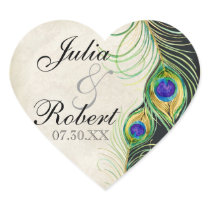 Favour Gift Sticker - Peacock Feathers Wedding Sea
