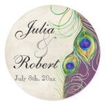 Favour Gift Sticker - Peacock Feathers Wedding Sea