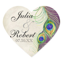 Favour Gift Sticker - Peacock Feathers Wedding Sea
