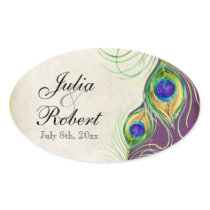 Favour Gift Sticker - Peacock Feathers Wedding Sea
