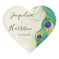 Favour Gift Sticker - Peacock Feathers Wedding Sea